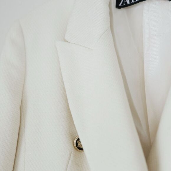 Blogger Fave Zara Ivory Double Breasted Tailored Blazer Textured Pique Size S - Picture 7 of 13